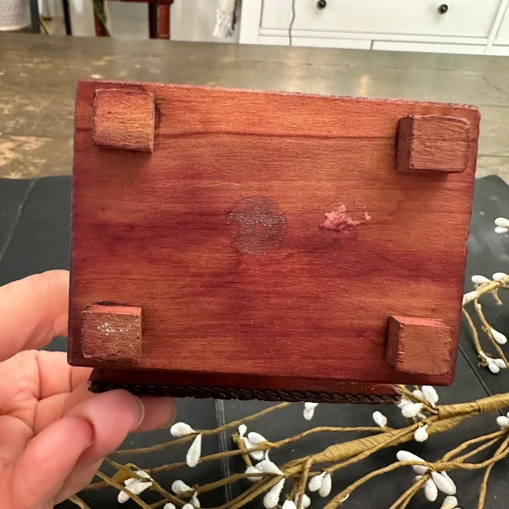 Vintage Handmade Carved Wooden Trinket Jewelry Box Storage Box Small